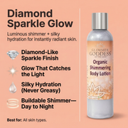 Glimmer Goddess® Organic Skin Care Organic Diamond Shimmer Body Lotion – Buildable Luminous Glow Shimmer
