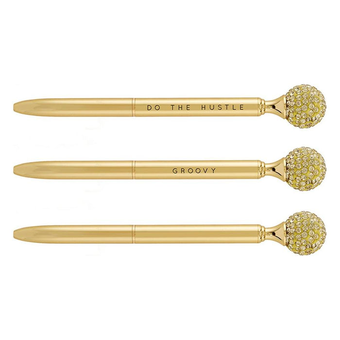 The Bullish Store - Do The Hustle Gold Embellished Gold Disco Pen Set Of 6 | Giftable Pens | Novelty Office Desk Supplies