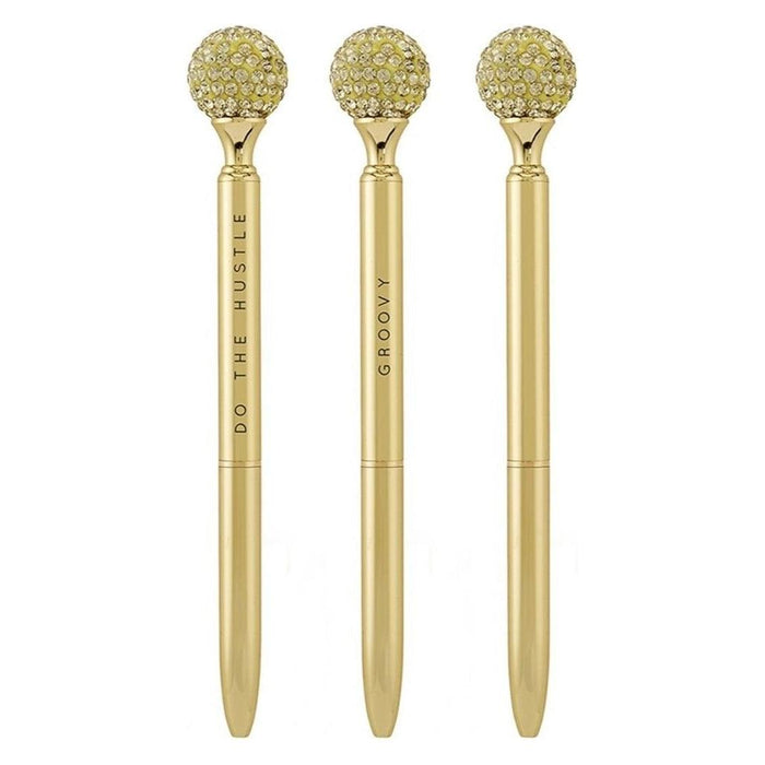 The Bullish Store - Do The Hustle Gold Embellished Gold Disco Pen Set Of 6 | Giftable Pens | Novelty Office Desk Supplies