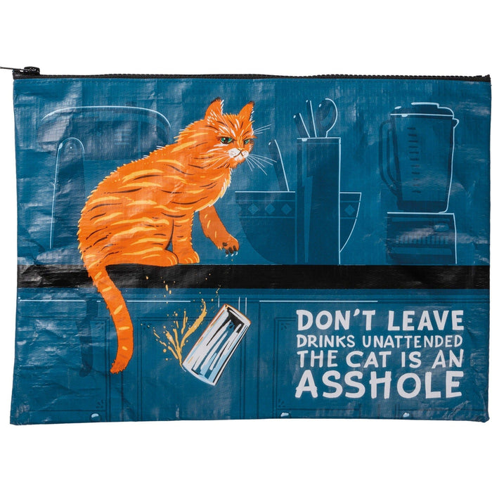 The Bullish Store - Don'T Leave Drinks Unattended Cat Design Recycled Material Jumbo Zipper Folder | 14.25" X 10"