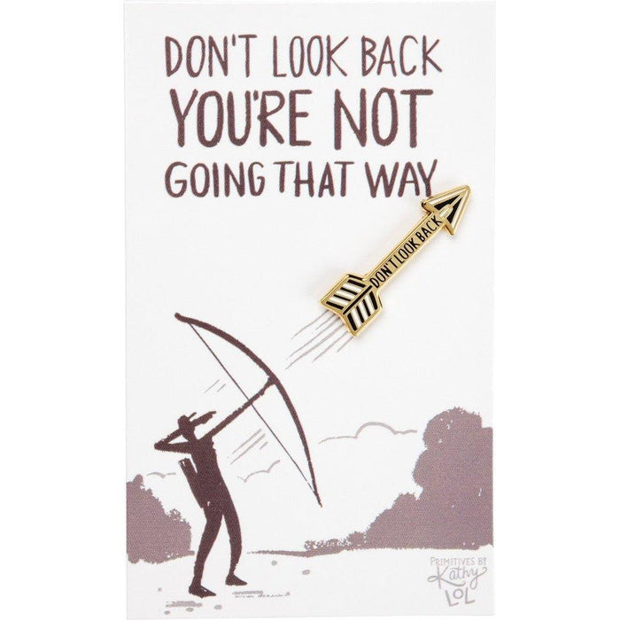 The Bullish Store - Don'T Look Back Arrow Enamel Pin In Gold On Gift Card