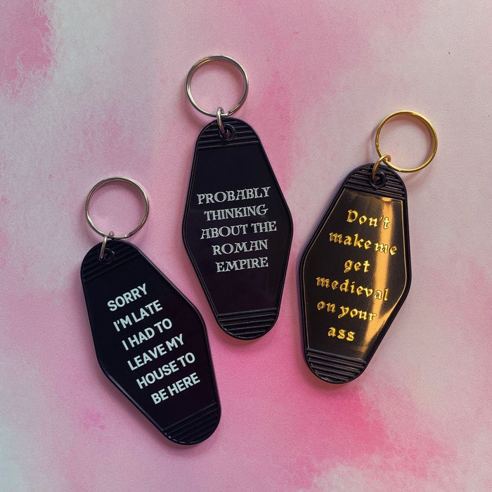 The Bullish Store - Don'T Make Me Get Medieval On Your Ass Motel Style Keychain In Black