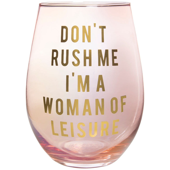 The Bullish Store - Don'T Rush Me, I'M A Woman Of Leisure Stemless Wine Glass In Rose And Gold | 20 0Z. | Set Of 2