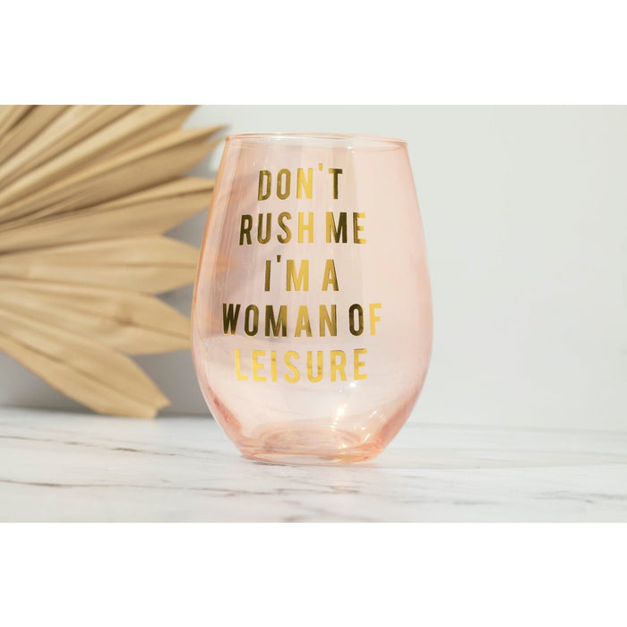 The Bullish Store - Don'T Rush Me, I'M A Woman Of Leisure Stemless Wine Glass In Rose And Gold | 20 0Z. | Set Of 2