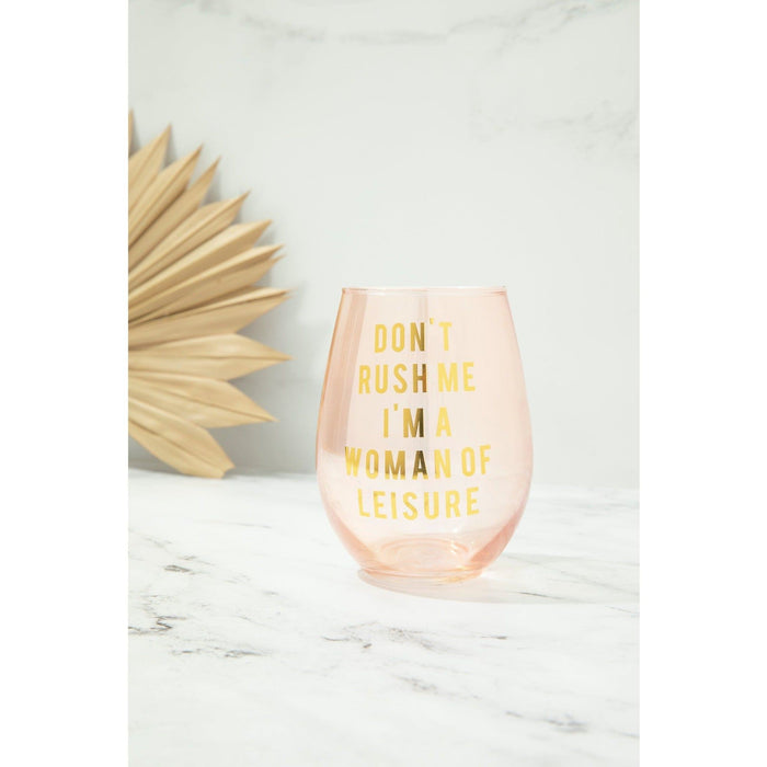 The Bullish Store - Don'T Rush Me, I'M A Woman Of Leisure Stemless Wine Glass In Rose And Gold | 20 0Z. | Set Of 2