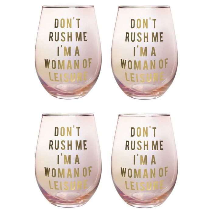 The Bullish Store - Don'T Rush Me, I'M A Woman Of Leisure Stemless Wine Glass In Rose And Gold | 20 0Z. | Set Of 4