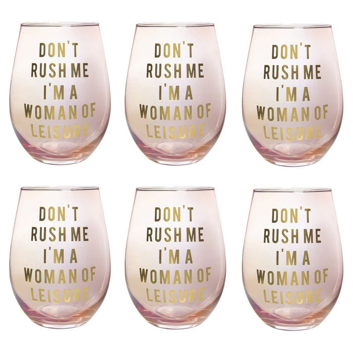 The Bullish Store - Don'T Rush Me, I'M A Woman Of Leisure Stemless Wine Glass In Rose And Gold | 20 0Z. | Set Of 6