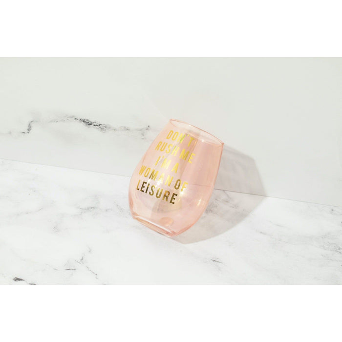 The Bullish Store - Don'T Rush Me, I'M A Woman Of Leisure Stemless Wine Glass In Rose And Gold