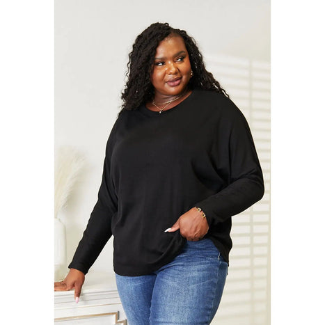 Double Take Seam Detail Round Neck Long Sleeve Top