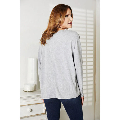 Double Take Seam Detail Round Neck Long Sleeve Top