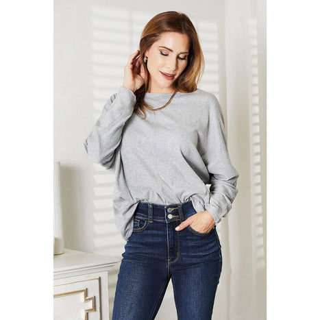 Double Take Seam Detail Round Neck Long Sleeve Top