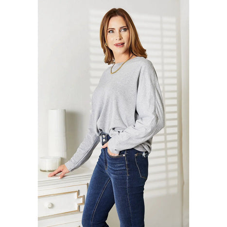 Double Take Seam Detail Round Neck Long Sleeve Top