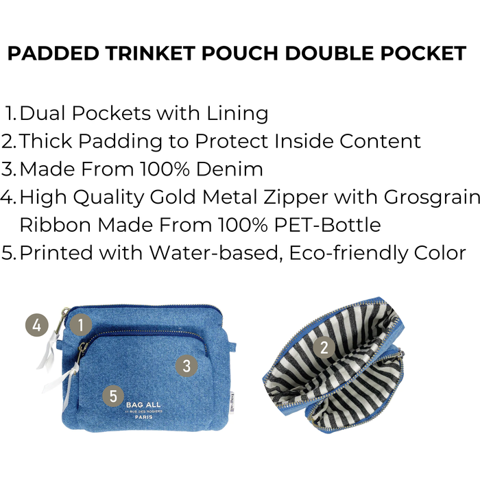 Bag-All - Padded Trinket Pouch Double Pocket, Denim