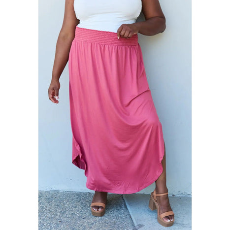 Doublju Comfort Princess High Waist Scoop Hem Maxi Skirt in Dusty Blue