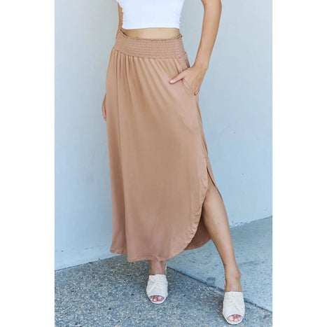 Doublju Comfort Princess High Waist Scoop Hem Maxi Skirt in Dusty Blue