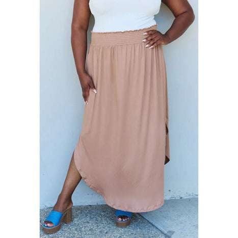 Doublju Comfort Princess High Waist Scoop Hem Maxi Skirt in Dusty Blue