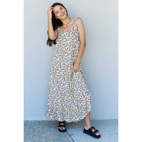 Doublju In The Garden Ruffle Floral Maxi Dress in Natural Rose