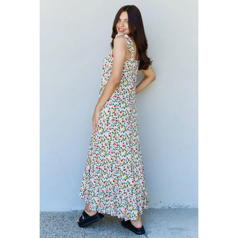 Doublju In The Garden Ruffle Floral Maxi Dress in Natural Rose