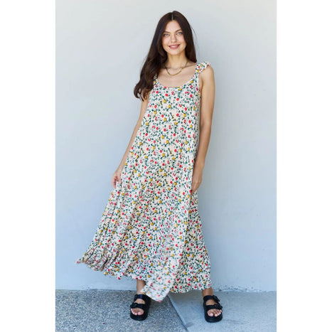 Doublju In The Garden Ruffle Floral Maxi Dress in Natural Rose