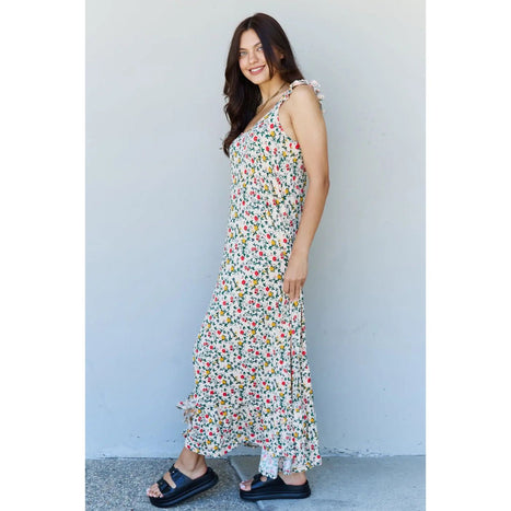 Doublju In The Garden Ruffle Floral Maxi Dress in Natural Rose