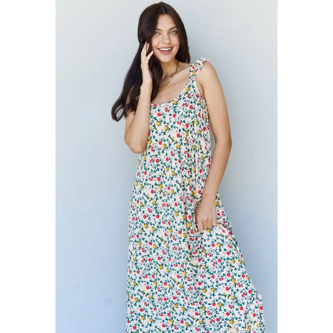 Doublju In The Garden Ruffle Floral Maxi Dress in Natural Rose