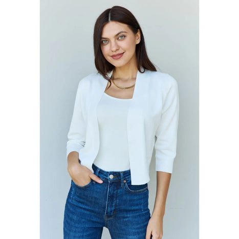 Doublju My Favorite  3/4 Sleeve Cropped Cardigan in Ivory