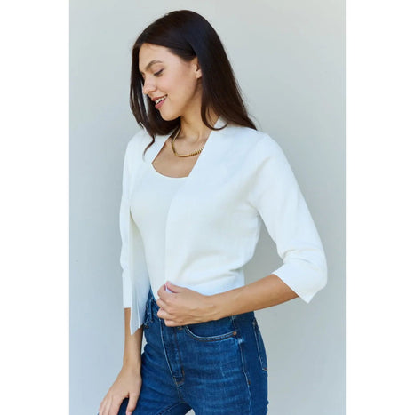 Doublju My Favorite  3/4 Sleeve Cropped Cardigan in Ivory