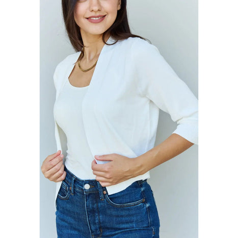 Doublju My Favorite  3/4 Sleeve Cropped Cardigan in Ivory