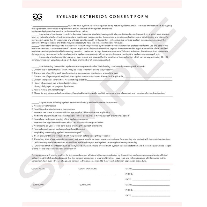 GladGirl Downloadable Eyelash Extension Consent Form Marketing