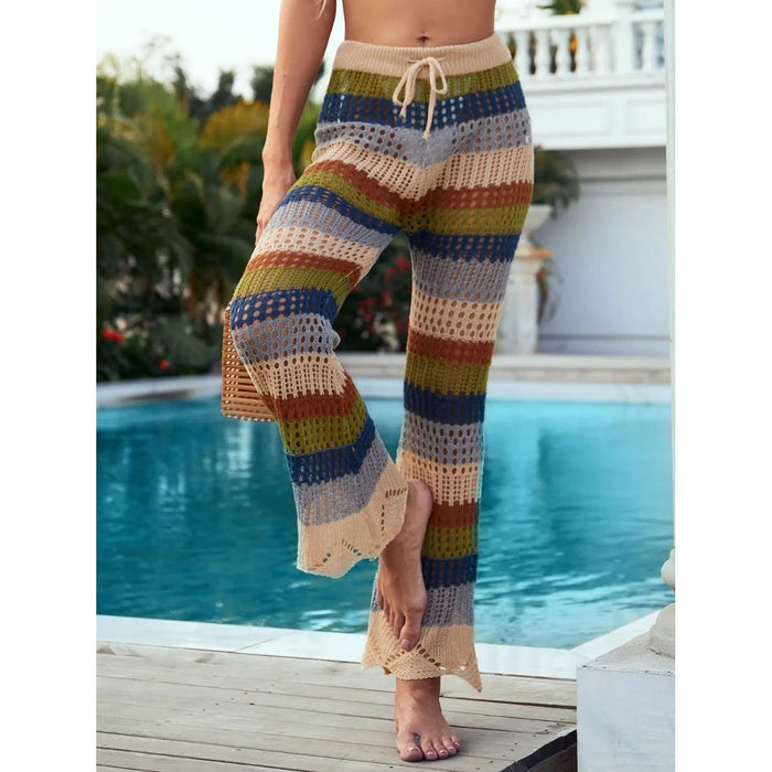 Drawstring Cutout Contrast Swim Pants