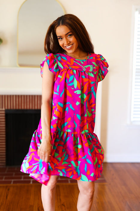 You Got This Abstract Floral Print Tiered Ruffle Sleeve Dress