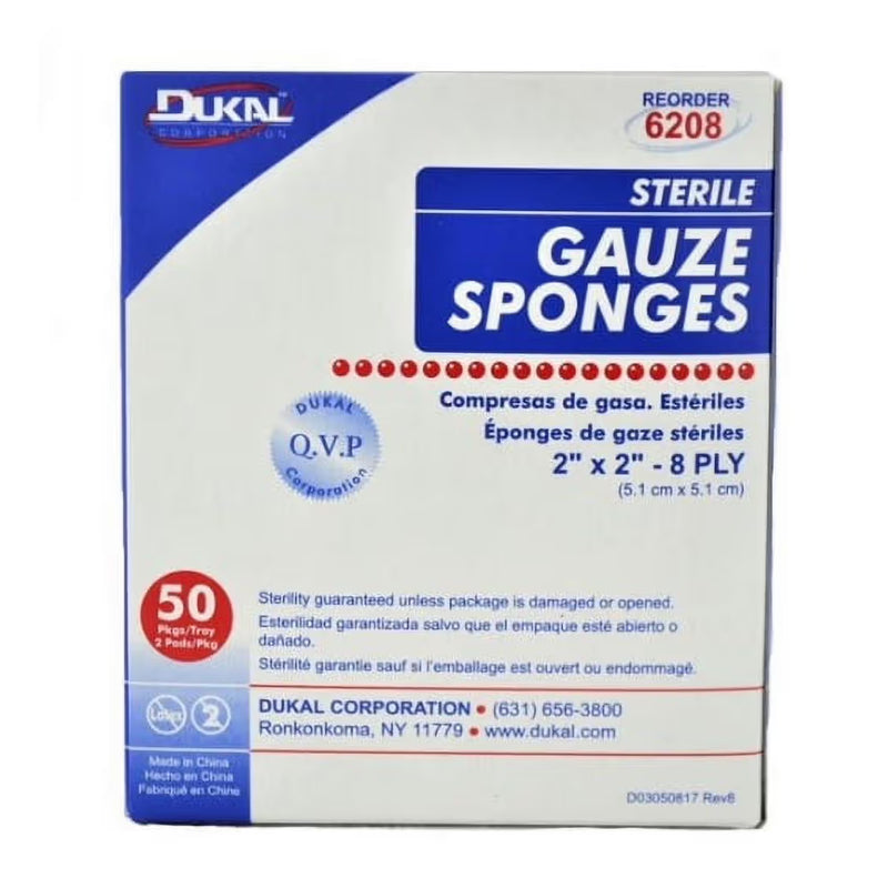 Dukal Dukal Sterile Gauze Sponges, 2" x 2", 8-Ply (24 Cases of 50 Packs) Medical Supplies Light Gray