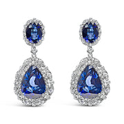Bids.com 18K White Gold Blue Sapphire 2 3/4 Cttw Diamond Halo Drop Dangle Earring (G-H Color, SI1-SI2 Clarity) Earrings