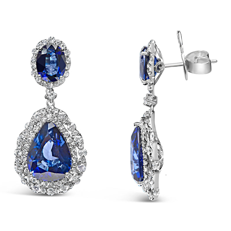 Bids.com 18K White Gold Blue Sapphire 2 3/4 Cttw Diamond Halo Drop Dangle Earring (G-H Color, SI1-SI2 Clarity) Earrings