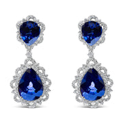 Bids.com 18K White Gold Blue Sapphire and Diamond 2.00 Cttw Diamond Halo Drop and Dangle Earring (G-H Color, SI1-SI2 Clarity) Earrings