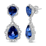 Bids.com 18K White Gold Blue Sapphire and Diamond 2.00 Cttw Diamond Halo Drop and Dangle Earring (G-H Color, SI1-SI2 Clarity) Earrings