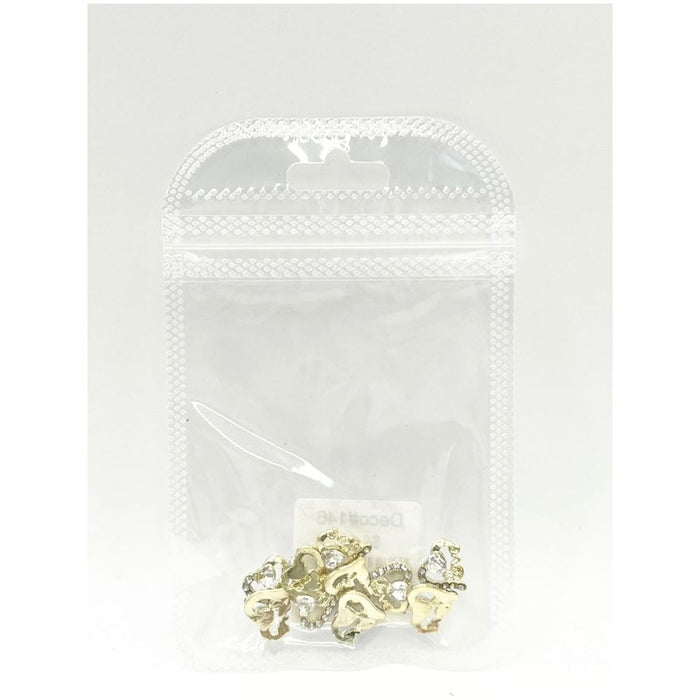 Queen - Nail Charms 10pc - #143 Gold Hearts with Clear and White Crystals