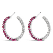 Bids.com Sterling Silver Lab Created Ruby and White Sapphire Hoop Earrings Earrings