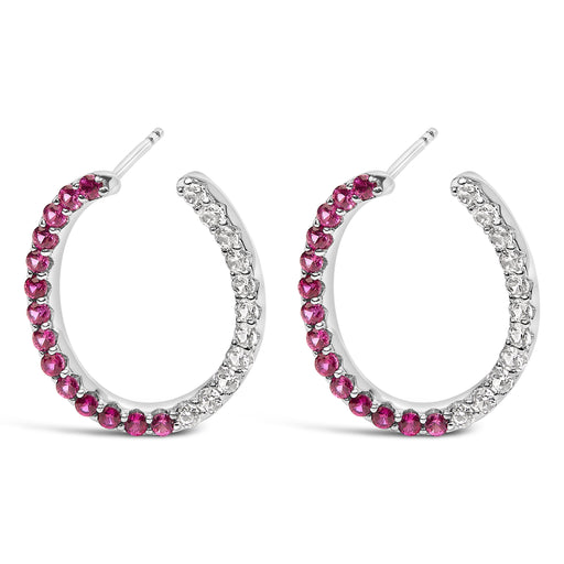 Bids.com Sterling Silver Lab Created Ruby and White Sapphire Hoop Earrings Earrings