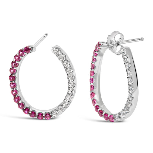Bids.com Sterling Silver Lab Created Ruby and White Sapphire Hoop Earrings Earrings