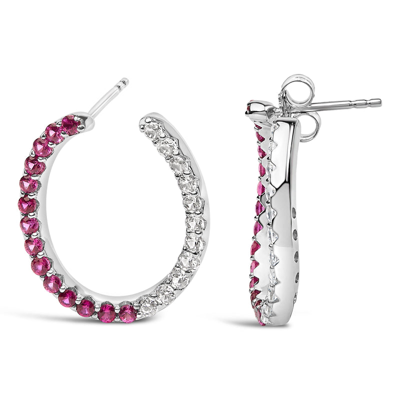 Bids.com Sterling Silver Lab Created Ruby and White Sapphire Hoop Earrings Earrings