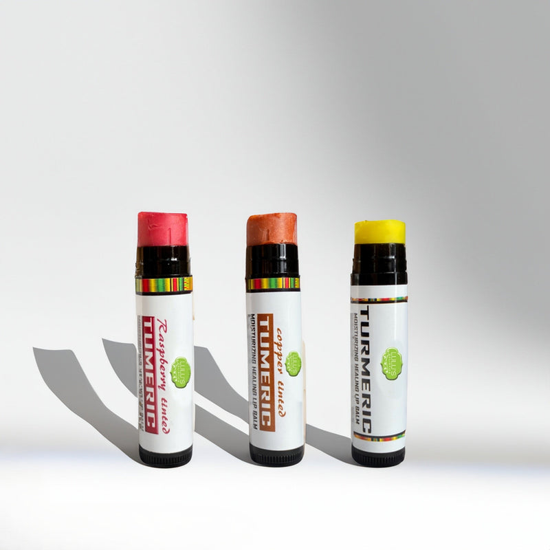 Lulu’s Holistics Turmeric Brightening Lip Balm Set - for Dark, Dry Lips (Plain, Copper, Raspberry) lip treatment