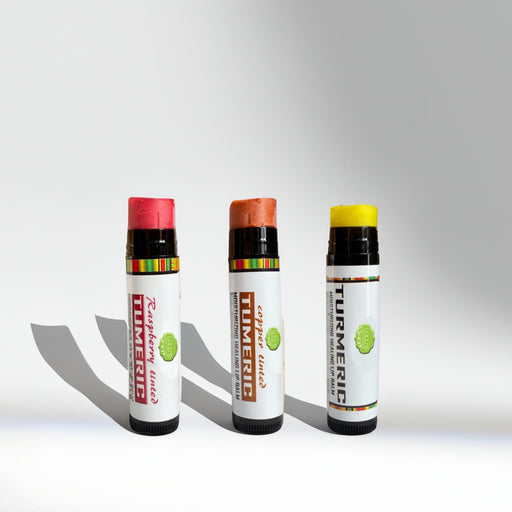 Lulu’s Holistics Turmeric Brightening Lip Balm Set - for Dark, Dry Lips (Plain, Copper, Raspberry) lip treatment