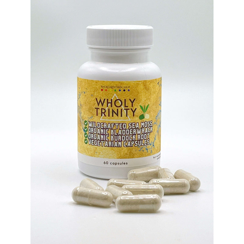 Nicko Kitchen Shop WholyTrinity Sea Moss Capsules with Bladderwrack and Burdock Root | 30 Day Supply Nutrition Gels & Chews