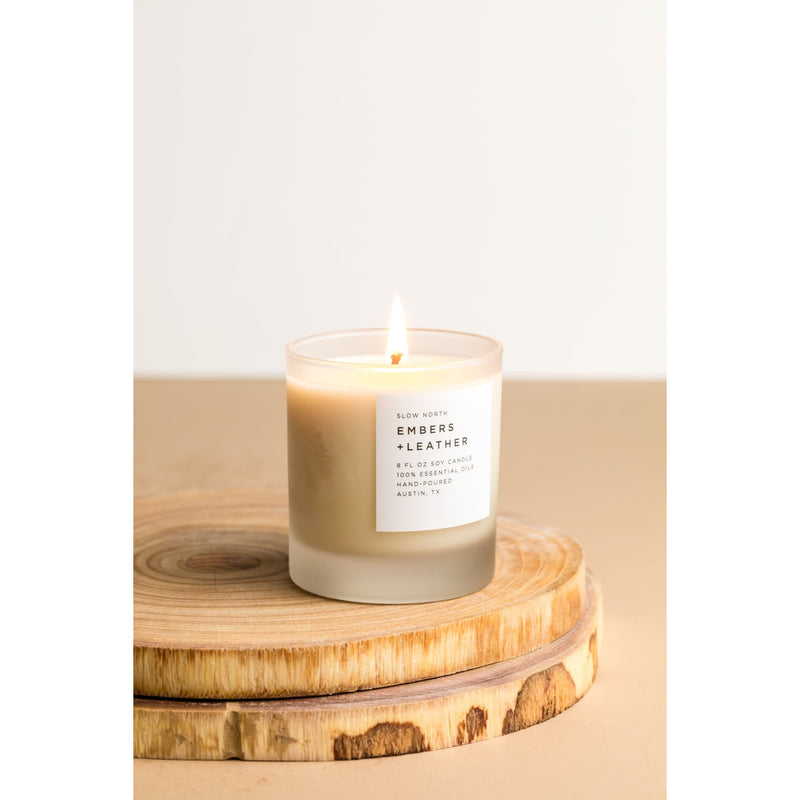 Slow North Embers + Leather - Signature Candle (Vetiver + Cedar + Patchouli) Frosted Candles