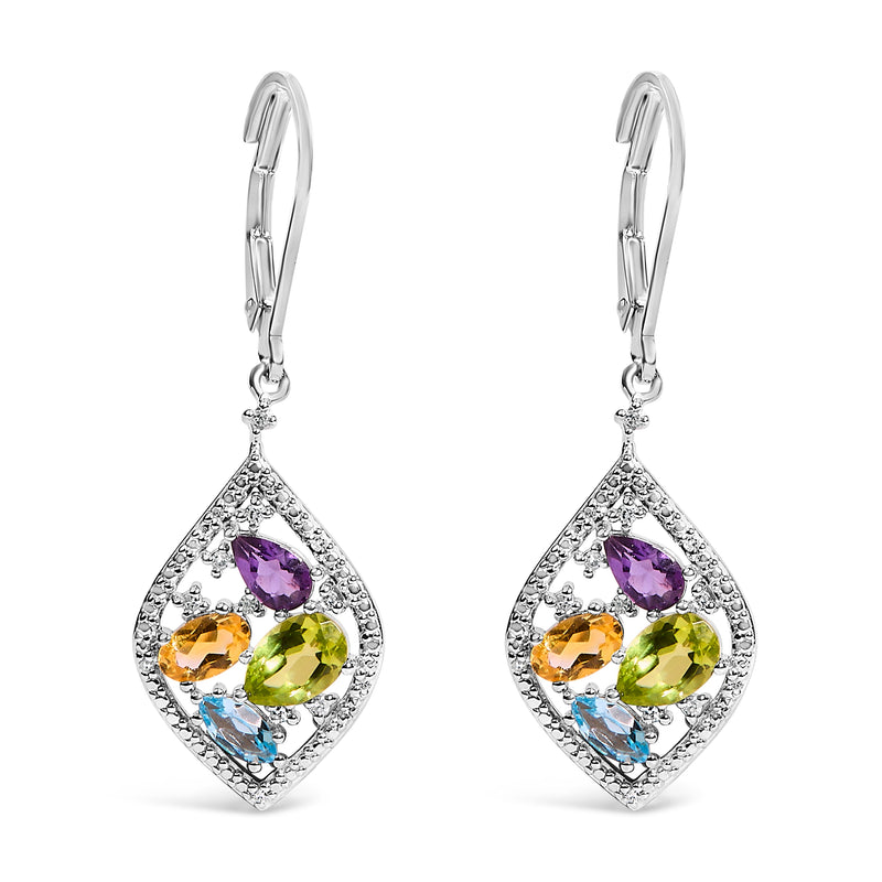 Bids.com Sterling Silver Diamond Accent Multi Stone Rhombus Drop Earrings Earrings