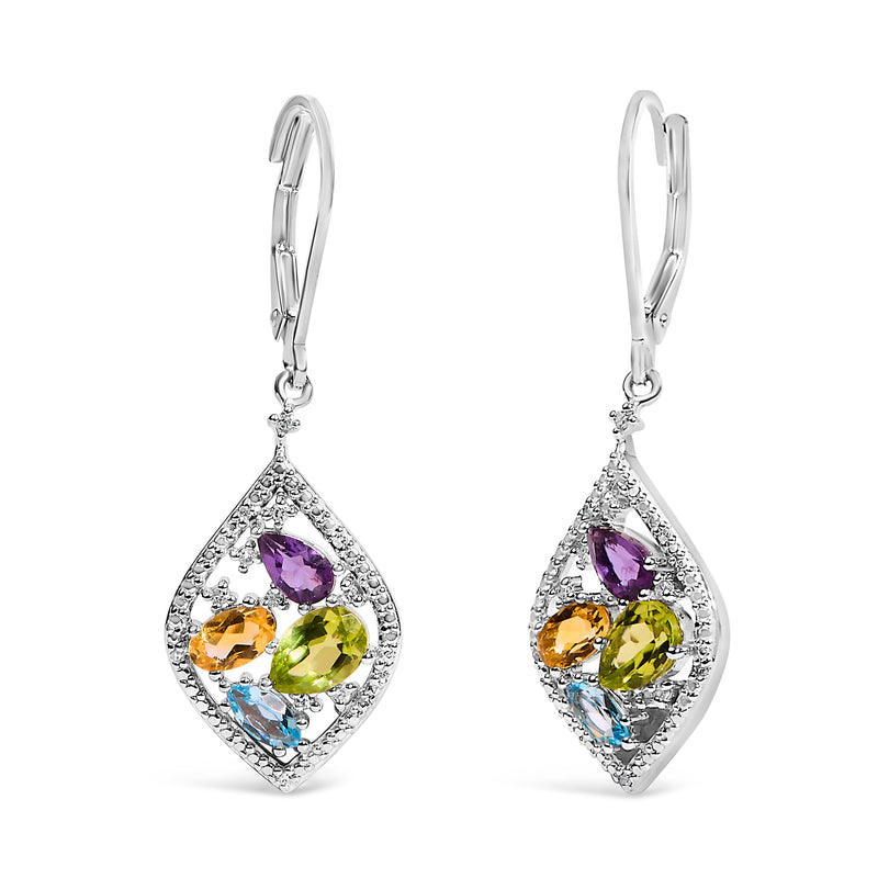 Bids.com Sterling Silver Diamond Accent Multi Stone Rhombus Drop Earrings Earrings