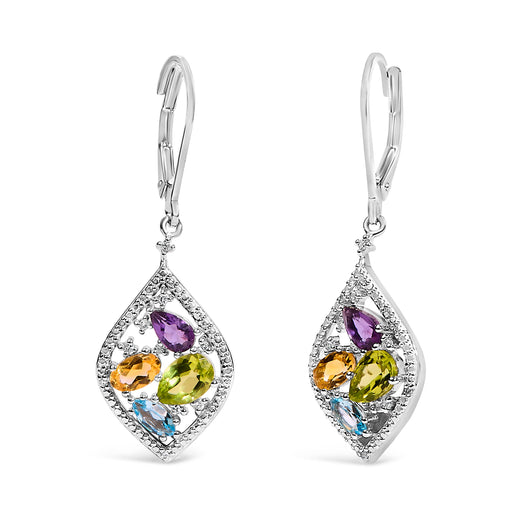 Bids.com Sterling Silver Diamond Accent Multi Stone Rhombus Drop Earrings Earrings