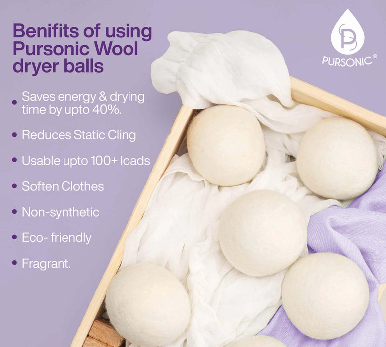 Wool Dryer Balls Bundle - Reusable Laundry Balls Made from Pure New Zealand Wool - Includes Lavender & Peppermint Oils