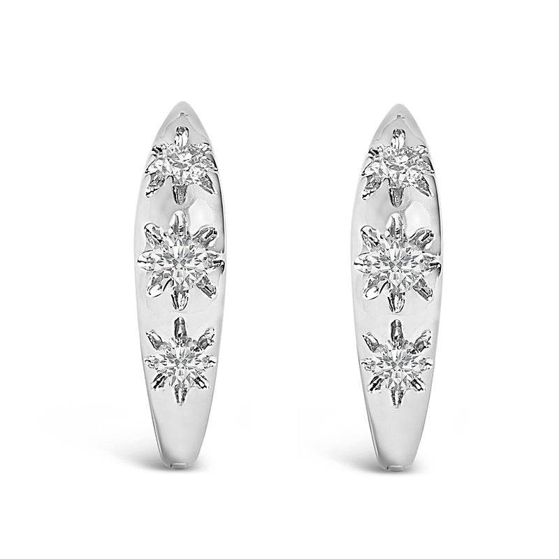 Bids.com 10K White Gold 1/5 Cttw Lab Grown Diamond Three Stone Huggie Hoop Earrings Earrings